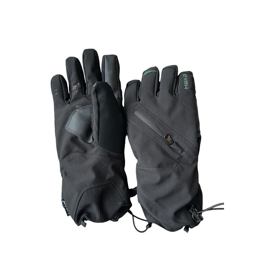 Head Adult Men Ski Gloves BLACK MEDIUM Cord Lock Closure Zippered Storage Pocket